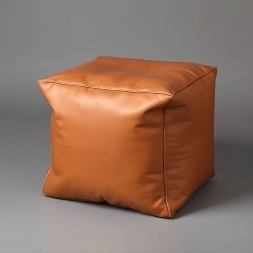 A square leather pouf in a rich tan color.