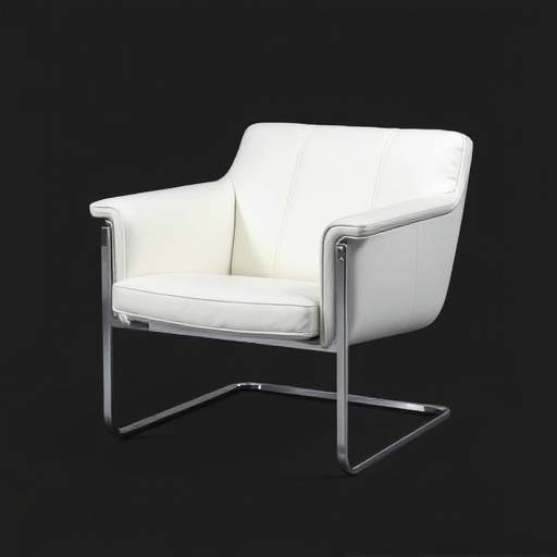 Contemporary armchair with a minimalist design, featuring white leather and a chrome frame.