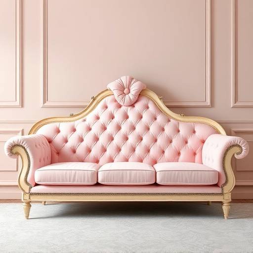 Elegant sofa with a high back, tufted detailing, and light pink upholstery