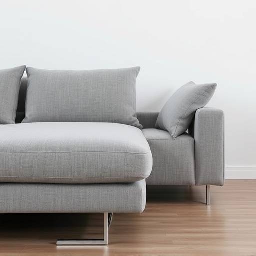 Modern grey sectional sofa with plush cushions and sleek metal legs