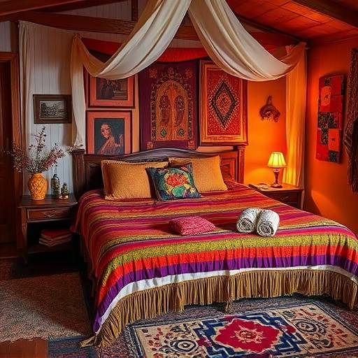 The Bohemian Dream Bed with colorful textiles and a unique, artistic design
