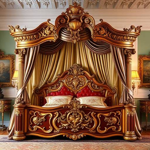 The Royal Canopy Bed with intricate carvings and luxurious drapes